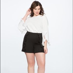 SIZE 16, Elloquii brand black ruffled front tap pants style shorts